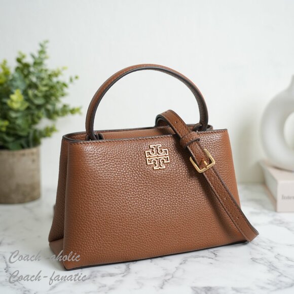 Tory Burch Britten Pebbled Leather Mini Satchel Crossbody in Moose - Picture 2 of 10